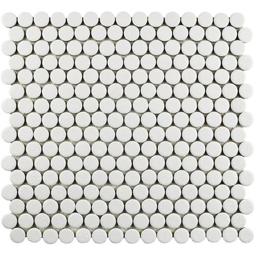 Hudson Crystalline White Porcelain Mosaic - Penny Round - Glossy