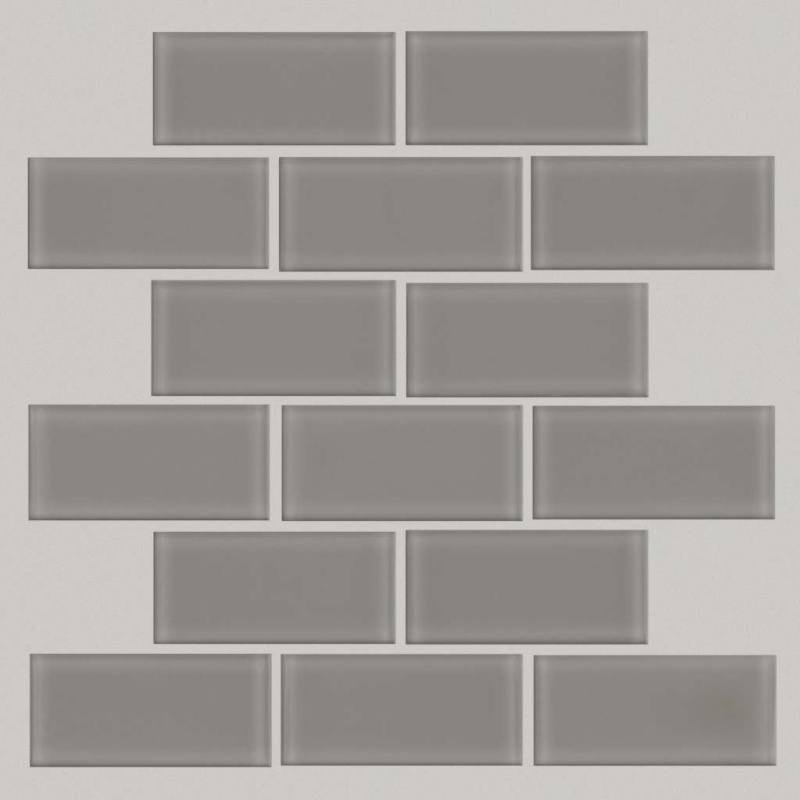 Ascendant Refined Grey Glass Mosaic - 2" x 4" Brick - Glossy