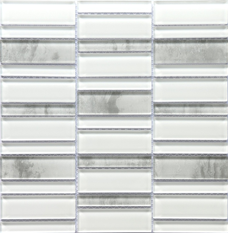 La Vie White Stone & Glass Mosaic - Stacked - Glossy