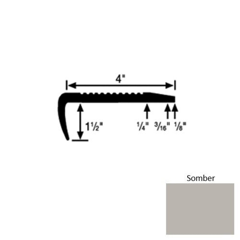 Solid 01 Somber Rubber Commercial Stair Nosing With 2" Abrasive Strip (Sq) - 4" X 9 Ft (108")