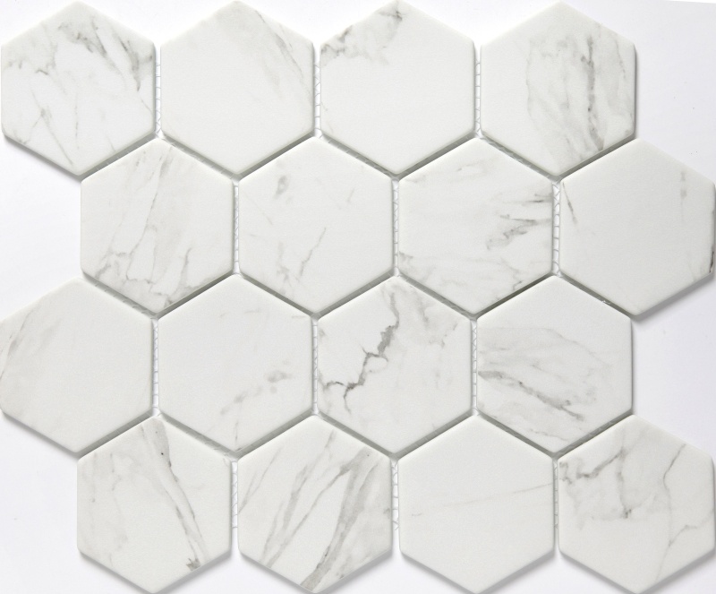 Echo Calacatta Glass Mosaic - 3" Hexagon - Glossy