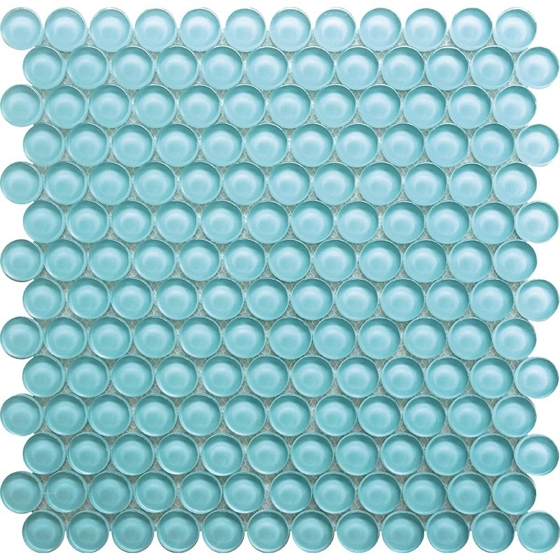 Color Palette Aqua Penny Glass Mosaic - 1" X 1" Penny Round - Glossy