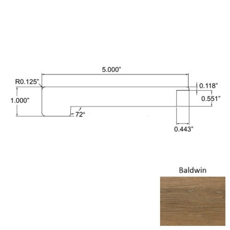 Lakeshore Baldwin Laminate Wood Moulding / Trim - 5" X 94" Overlap Square Stair Nose - Embossed