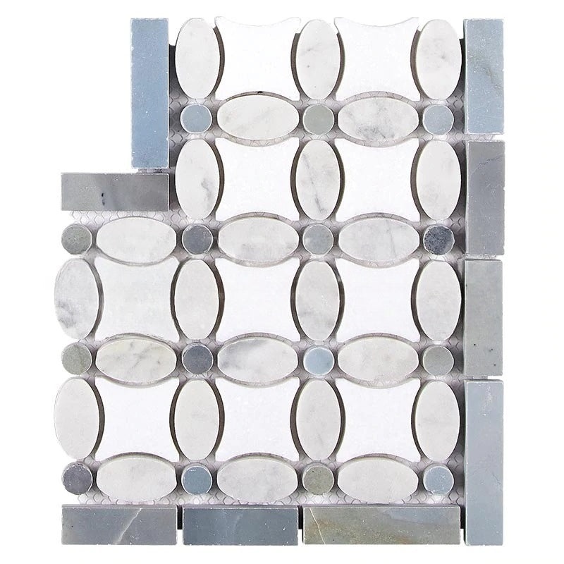 Thassos White Marble Flower Border Corner With Gray