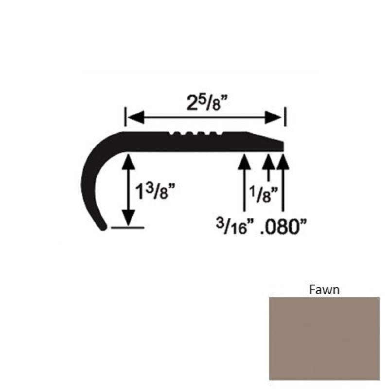 Solid 04 Fawn Rubber Residential Stair Nosing (Rd) - 2 5/8" X 9 Ft (108")