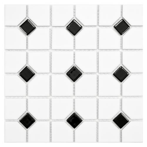Oxford White With Black Dot Porcelain Mosaic - 11 1/2" X 11 1/2" - Matte