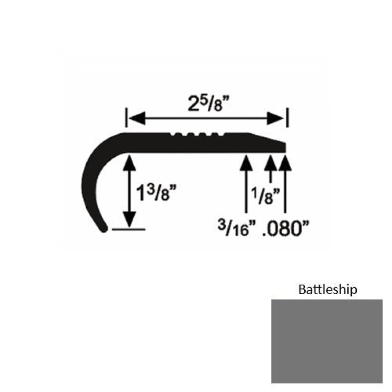 Solid 04 Battleship Rubber Residential Stair Nosing (Rd) - 2 5/8" X 9 Ft (108")