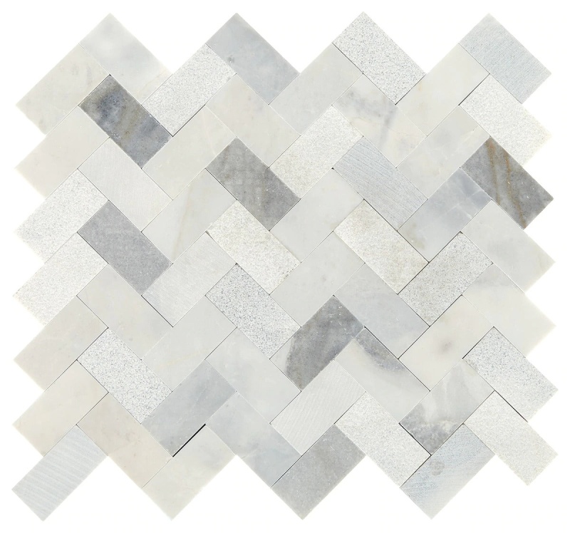 Minute Mosaix Stormy Mist Limestone Mosaic - 1" X 2" Herringbone - Mixed