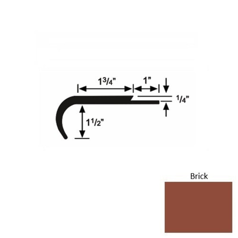 Solid 14 Brick Rubber Single Flange Carpet Stair Nosing (Rd) - 1 3/4" X 9 Ft (108")