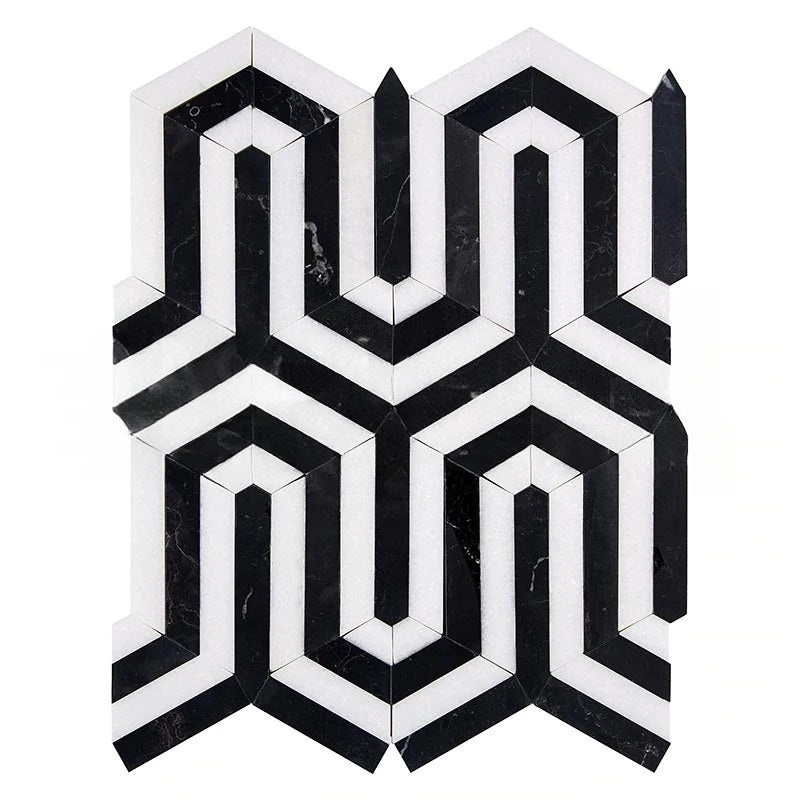 Thassos White Marble Mosaic - Berlinetta Design With Black