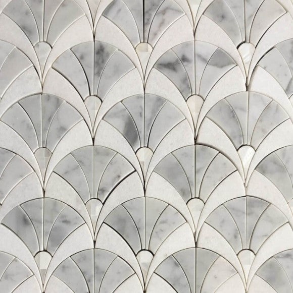 Fan Iii White Carrara / Thassos / Mother Of Pearl & Marble Mosaic - Fan - Polished