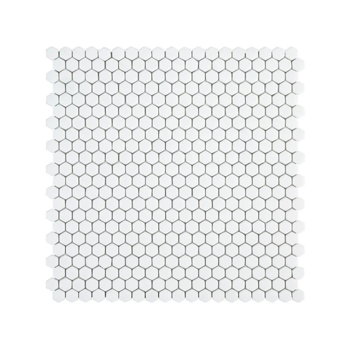 The Press White Glass Mosaic - 5/8" Hexagon - Matte