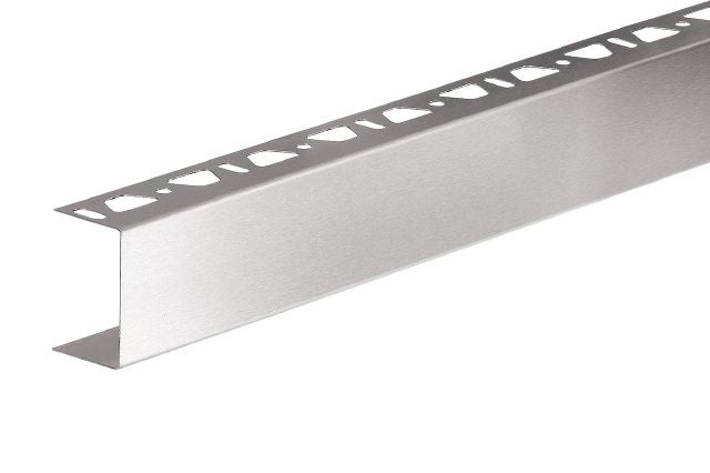 Kerdi Board Zc U Shaped Profile With 1 Perforated Edges Metal Tile Edging Trim - Brushed Stainless Steel
