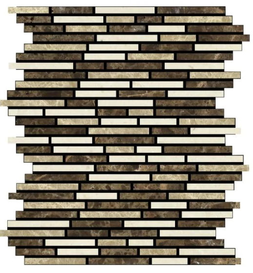 Emperador Dark Marble Mosaic - Bamboo Sticks With Crema Marfil & Emperador Light - Polished