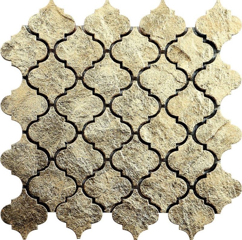 Skalini Line Artistic Stone Burj Gold Resin Mosaic - 2.6" X 2.9" Arabesque - Textured & Foiled