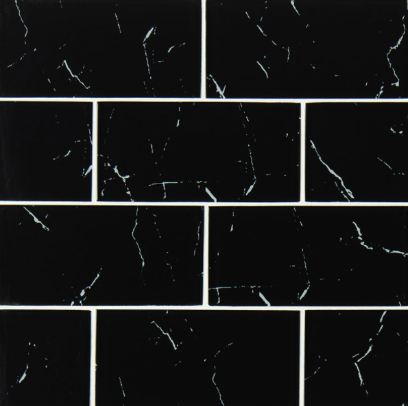 Nero Marquina Glass Tile - Glossy - 3" X 6"
