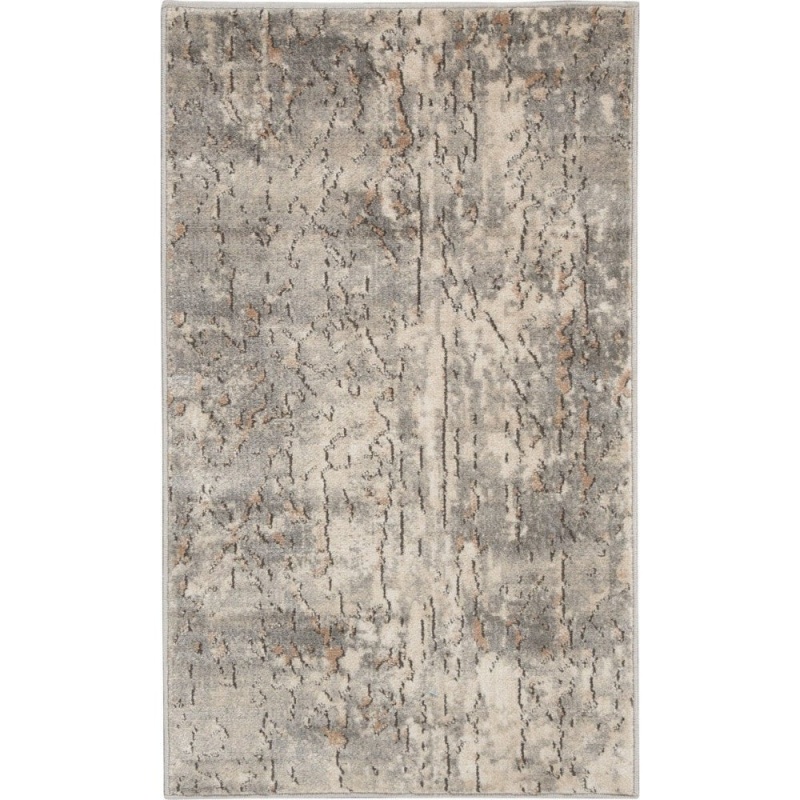 Quarry Beige Grey Qua03 Polypropylene & Polyester Contemporary Area Rug - 12 Ft Runner - Beige Grey