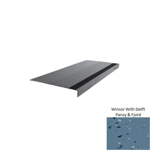 Spextones Winsor With Delft Pansy & Fjord Type 776 With Flush Ribbed / Smooth Insert Distinct Designs Rubber - 12" X 72" Stair Tread - Rgt Radial Ii Raised Disc Design