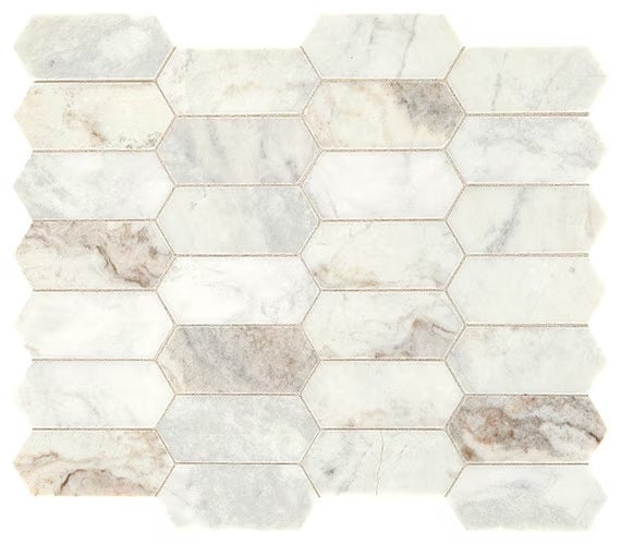 Daphne White Versailles Marble Mosaic - 2" X 4" Elongated Hexagon - Honed