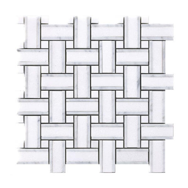 Thassos & Carrara Frame Marble Mosaic - Basket Weave - Natural