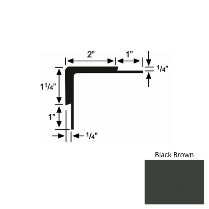 Solid 16 Black Brown Rubber Double Flange Carpet Stair Nosing (Sq) - 2" X 9 Ft (108")