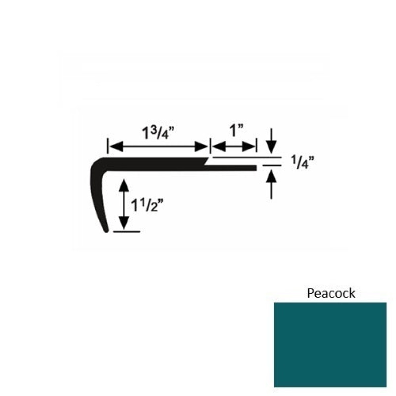 Solid 13 Peacock Rubber Single Flange Carpet Stair Nosing (Sq) - 1 3/4" X 9 Ft (108")