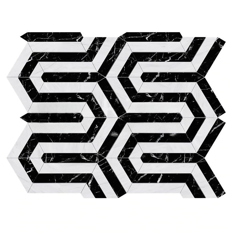 Oriental White Marble Mosaic - Berlinetta Design With Black