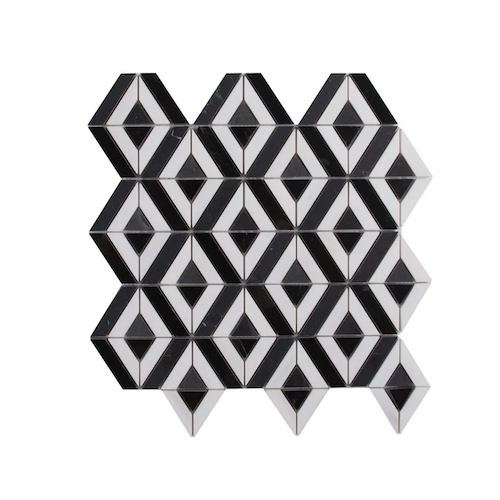 Rotunda Nero Marquina Marble Mosaic - Diamond - Honed & Polished