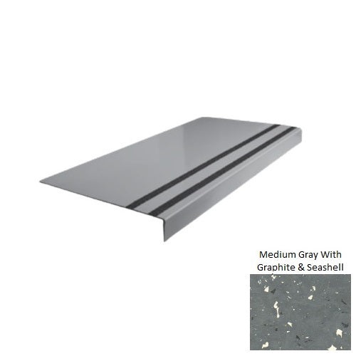 Spextones Medium Gray With Graphite & Seashell Type 130 Distinct Designs Rubber - 12 1/4" X 72" Stair Tread - Smooth