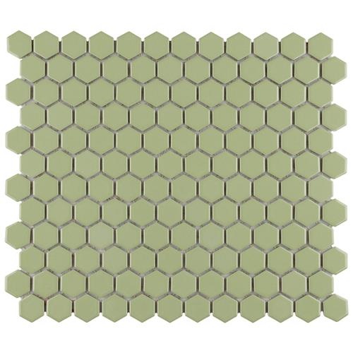 Metro Olive Porcelain Mosaic - 1" Hexagon - Glossy