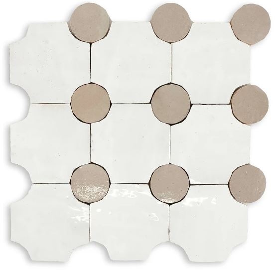 Zellige Classique Tapis In Atlas White & Sahara Rose Terracotta Mosaic