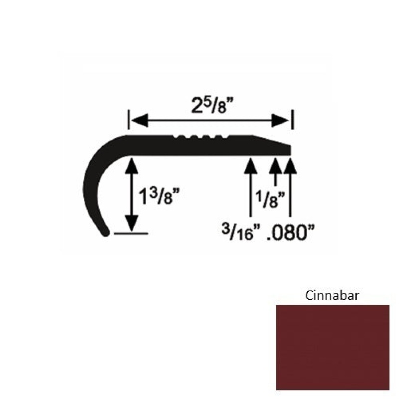 Solid 04 Cinnabar Rubber Residential Stair Nosing (Rd) - 2 5/8" X 9 Ft (108")
