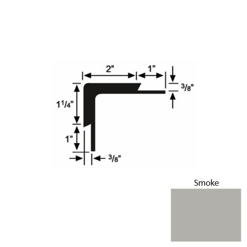 Solid 15 Smoke Rubber Double Flange Carpet Stair Nosing (Sq) - 2" X 9 Ft (108")