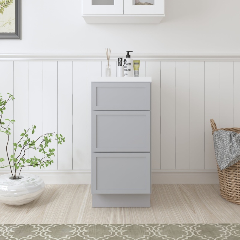 Grey Solid Wood 3-Drawer Bathroom Cabinet