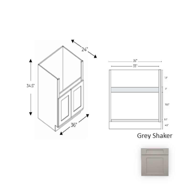 Grs.Fsm36 Framed Shaker Premium Grey Shaker Natural Clear Coat Wood Kitchen Base Cabinet - 36" X 34.5" X 24" - Natural Clear Coat