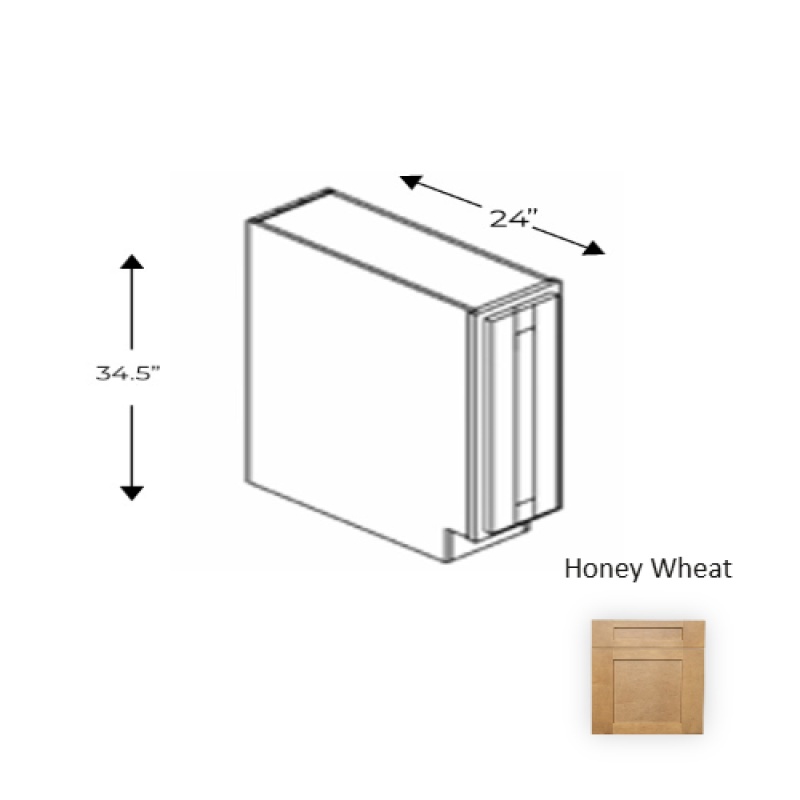 Hw.B09fhd Framed Shaker Deluxe Honey Wheat Natural Clear Coat Wood Kitchen Base Cabinet - 9" X 34.5" X 24" - Natural Clear Coat