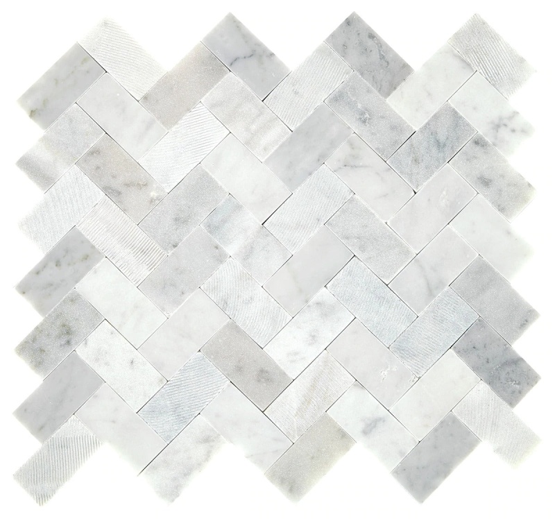 Minute Mosaix Carrara White Limestone Mosaic - 1" X 2" Herringbone - Mixed