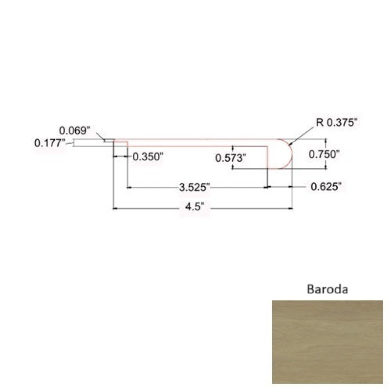 Diamond Baroda Luxury Vinyl Moulding / Trim - 4 1/2" X 94" Round Flush Stair Nose - Commercial Ceramic Bead Uv Coating