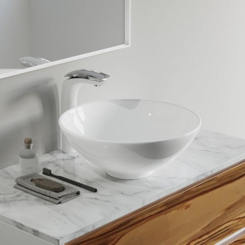 White Ceramic Countertop Bathroom Sink - 16.13" X 16.13" X 6.25" - Glossy