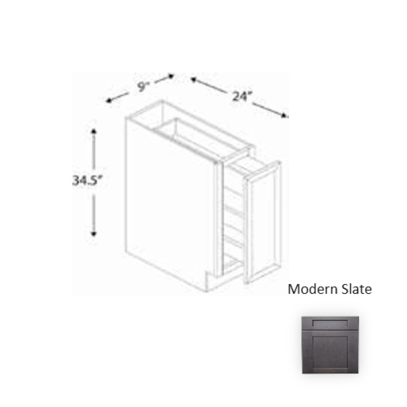 Ms.Sp09 Framed Shaker Deluxe Modern Slate Natural Clear Coat Wood Kitchen Base Cabinet - 9" X 34.5" X 24" - Natural Clear Coat