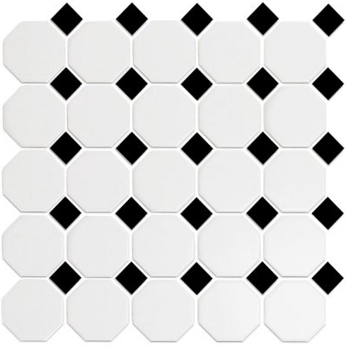 White & Black Porcelain Mosaic - Octagon - Matte