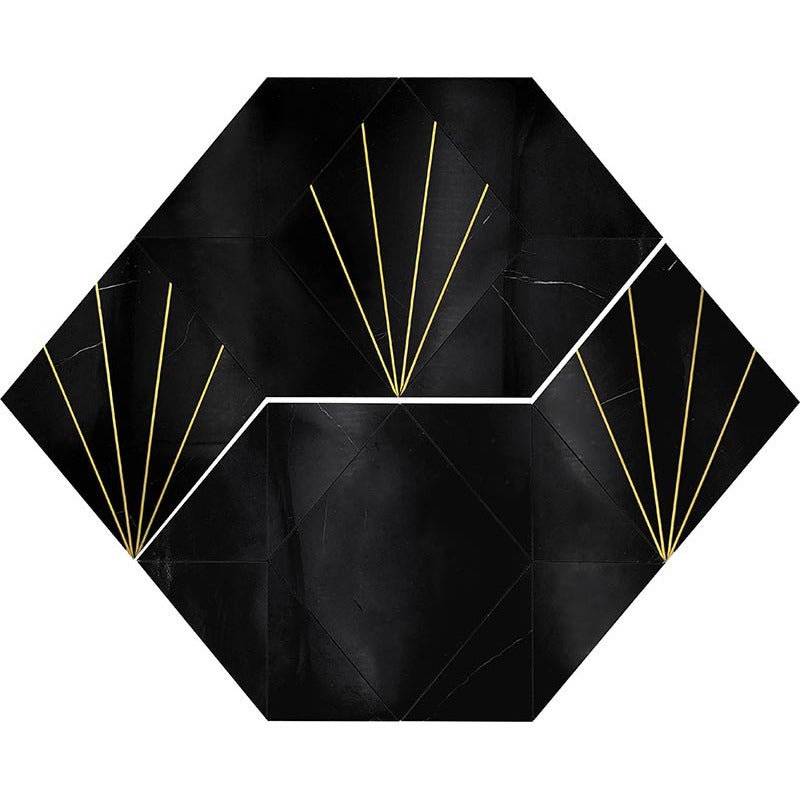 Skalini Line Waterjet Black Jade / Brass Metal & Stone Mosaic