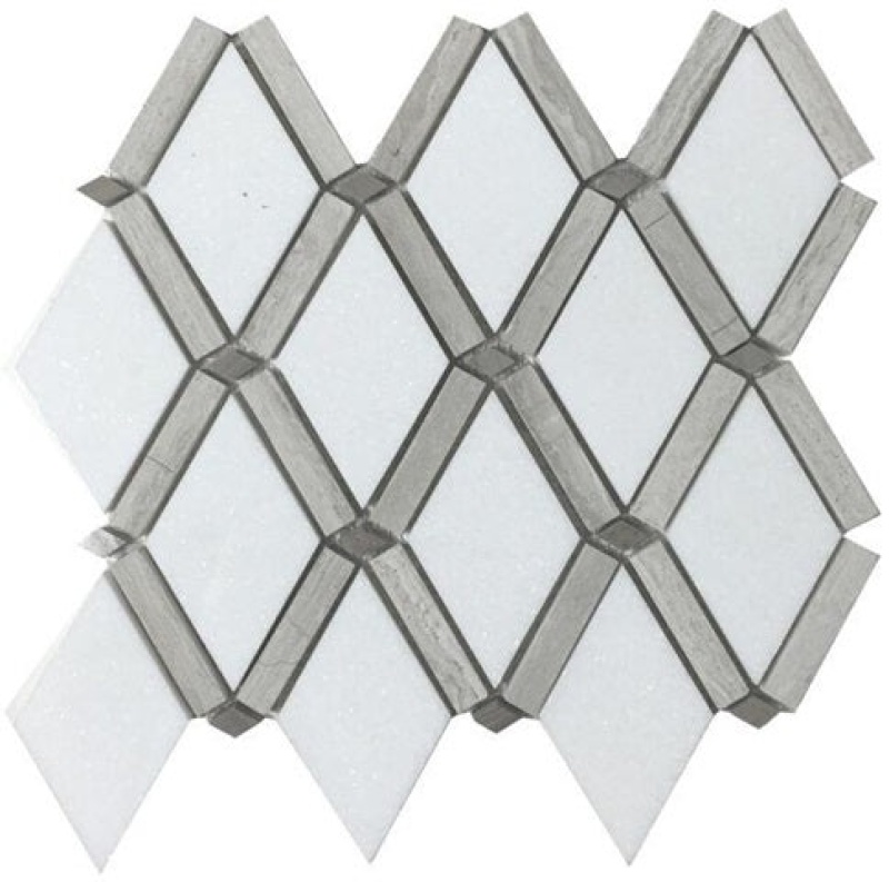 Metropolitan Blends Banded Dot Thassos With Light Wood Gain Natural Stone Mosaic - Diamond - Polished