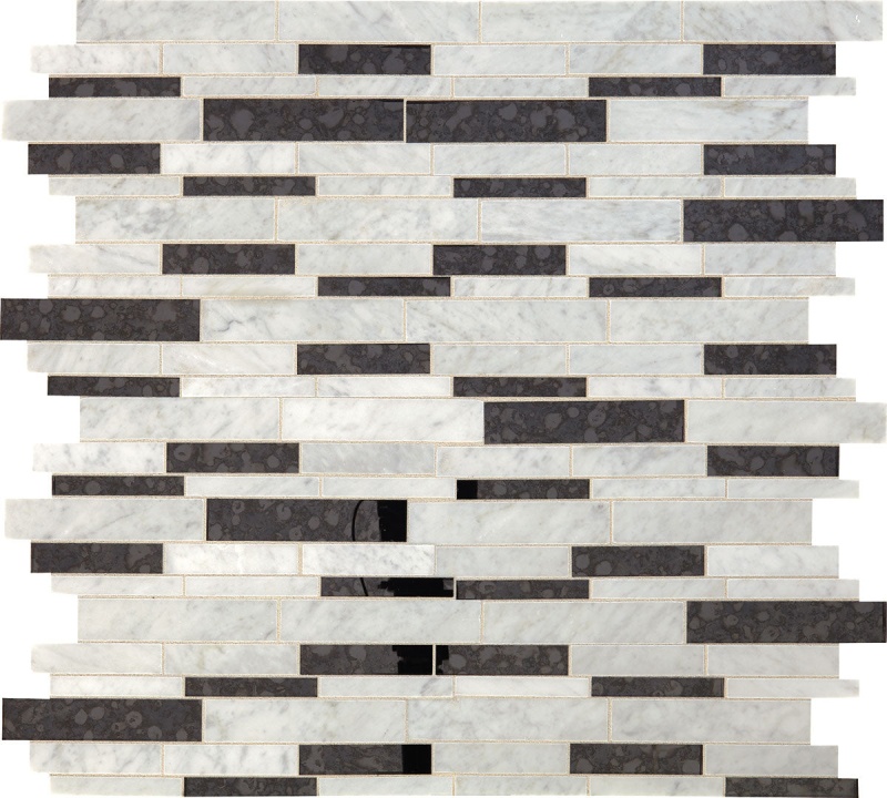 Lavaliere White Carrara With Black Antique Mirror Mixed Mosaic - Linear - Polished, Per Pack: 9.8 Enter Quantity In Sqft