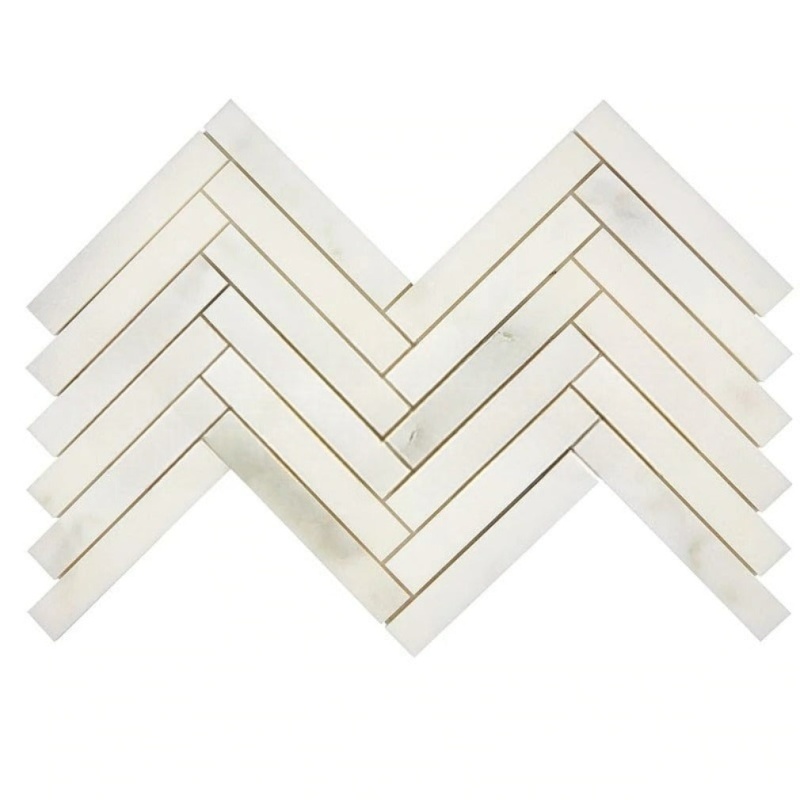 Calacatta Oliva Marble Mosaic - 1" X 6" Herringbone