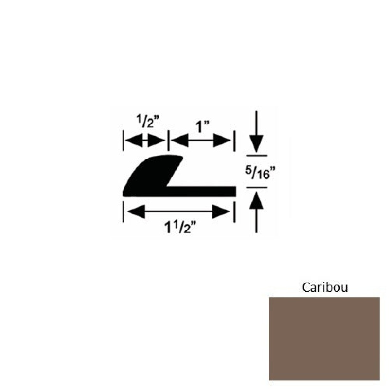 Solid 36 Caribou Rubber Underlap Carpet Edge - 1 1/2" X 9 Ft (108") X 5/16"