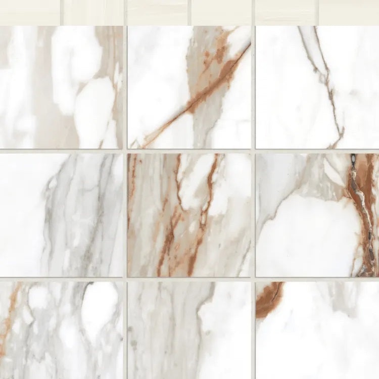 Prati Calacatta Macchia Vecchia Porcelain Mosaic - 4" x 4" - Honed