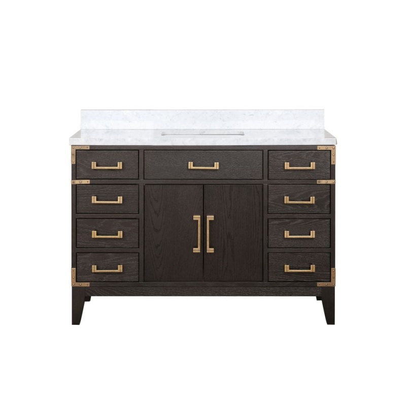 Laurel Brown Oak Wood Freestanding Single Sink Bathroom Vanity With Carrara Marble Top - 48" - Brown Oak