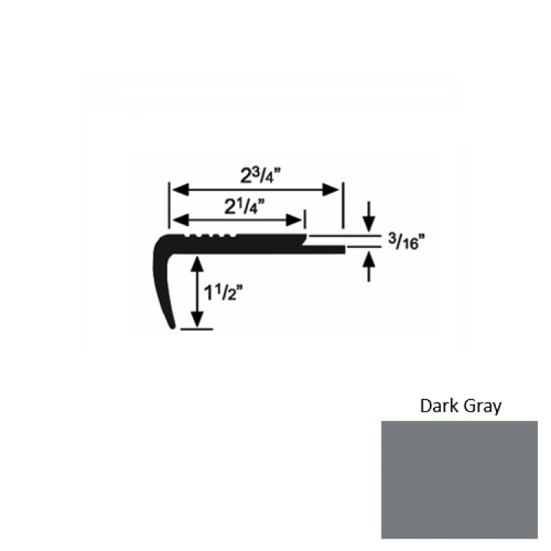 Dark Gray Rubber Underlap Carpet Stair Nosing