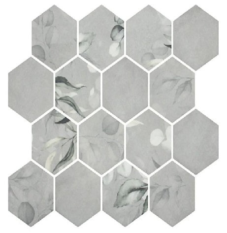 Botanicals Elowen Deco Matte 3" Hexagon Glass Mosaic